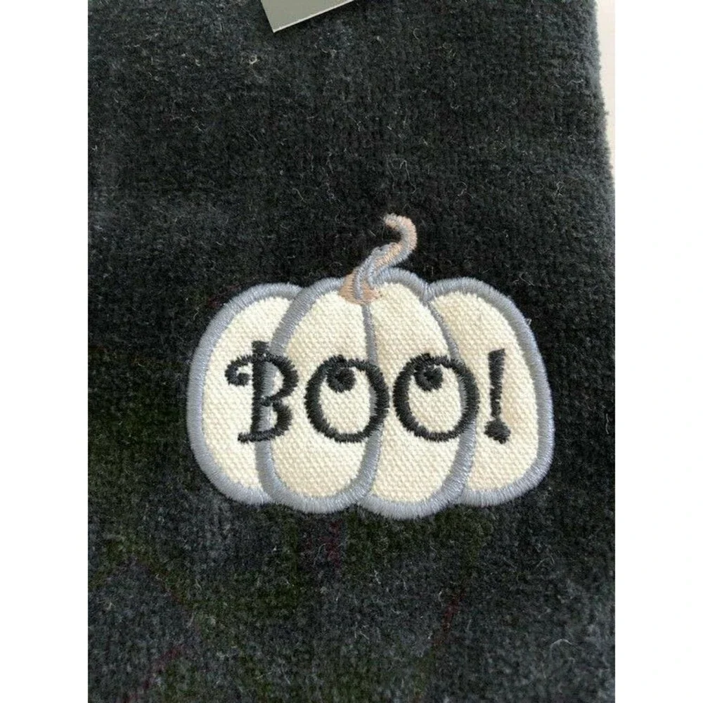 Halloween Fingertip Towels Boo Pumpkin Black Guest Applique Embroidered Set of 2